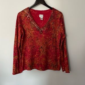 Chico’s Silk Blend V-neck Sweater with Embellished Beading